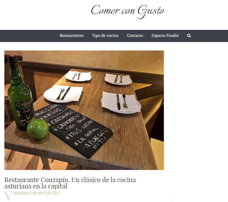 Restaurante Asturiano Couzapín en la revista gastronómica 'Comer Con mucho gusto'